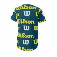 Wilson Tennis Tshirt All Over Logo Tech (Baumwollmix) 2022 blaugrün Jungen